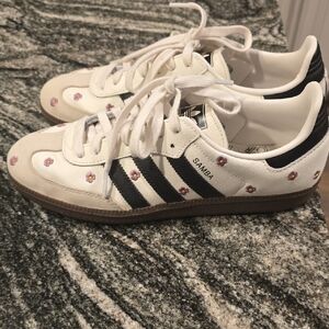 Adidas Samba White Sneakers with Black Stripes and Floral Accents